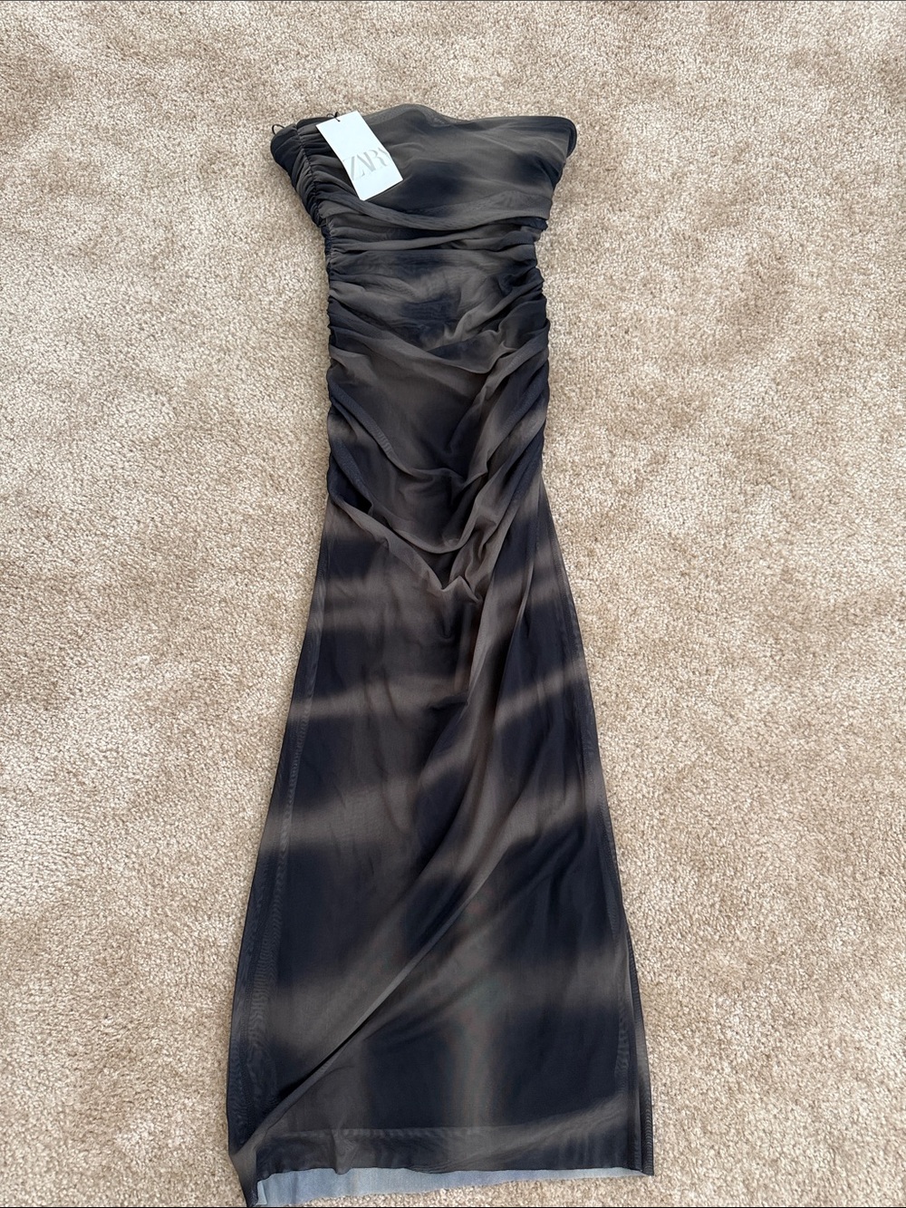 Strapless Ruched Black Evening Dress